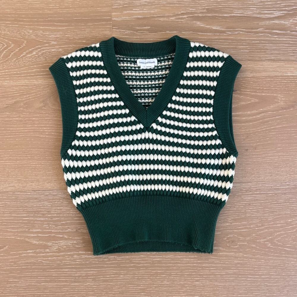 Lovers and Friends Elie Knit Vest Sweater Size XS in Green White